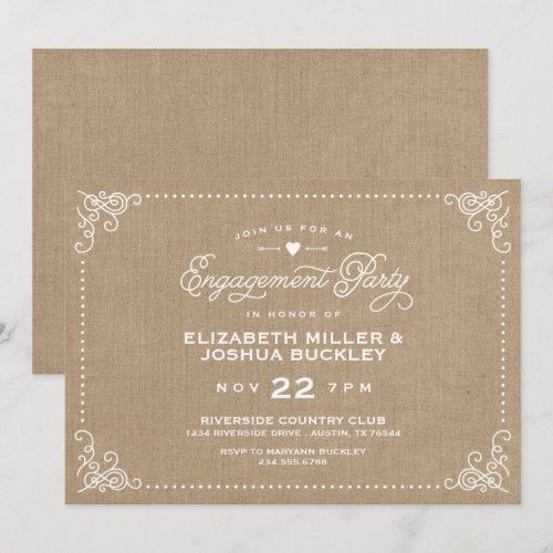 Burlap Rustic Vintage Script Engagement Party Personalized Announcement