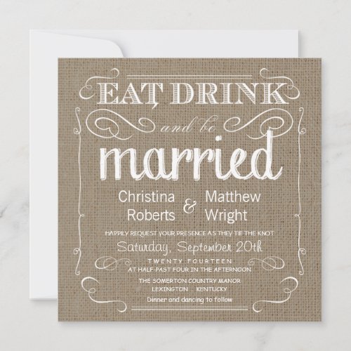 Burlap Rustic Vintage Wedding Invitations