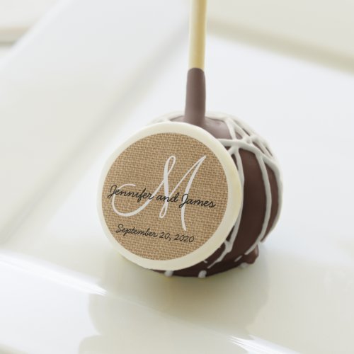 Burlap Rustic Wedding Monogram Cake Pops