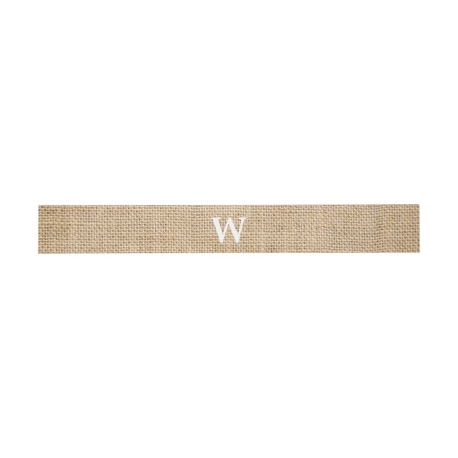 Burlap Rustic Wedding Monogram Faux Photo Texture Invitation Belly Band (Flat)