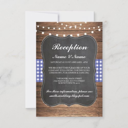 Burlap Rustic Wedding Reception Cards Wood Blue