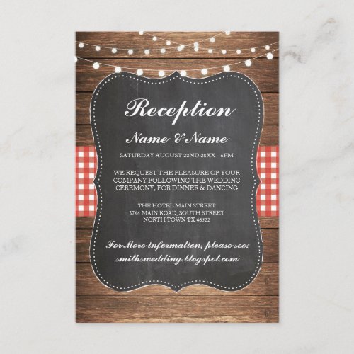 Burlap Rustic Wedding Reception Cards Wood Red