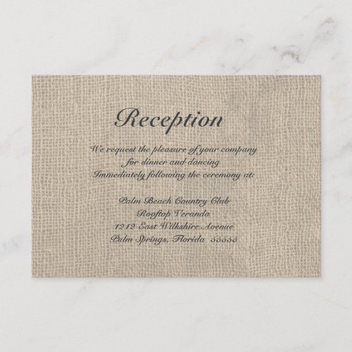 Burlap Rustic Wedding Reception Directions Card