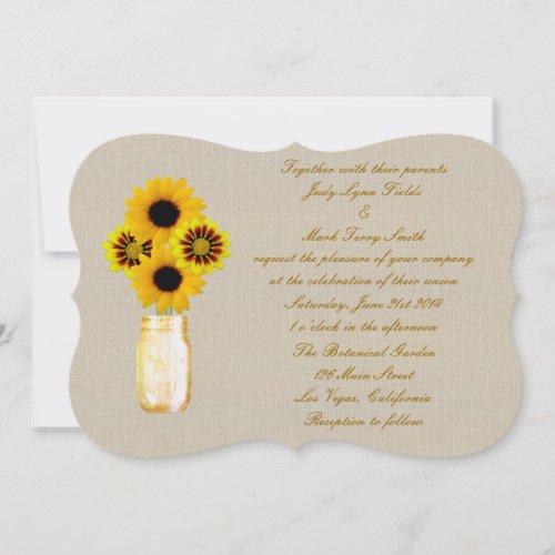 Burlap Rustic Yellow Mason Jar Wedding Invitation