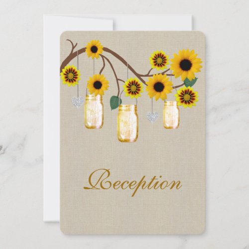 Burlap Rustic Yellow Mason Jars Reception Card