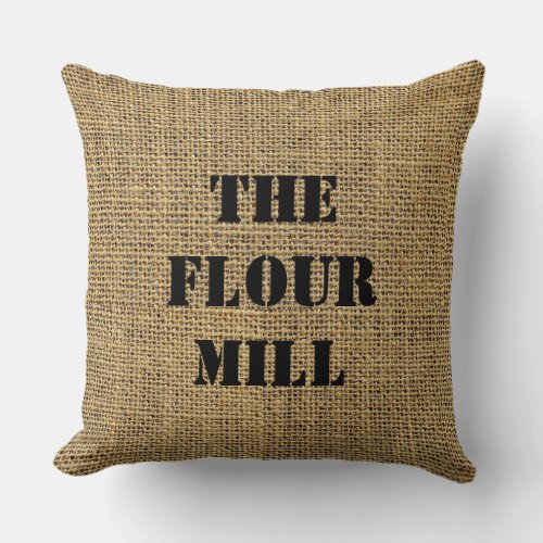 Burlap Sack The Flour Mill Throw Pillow