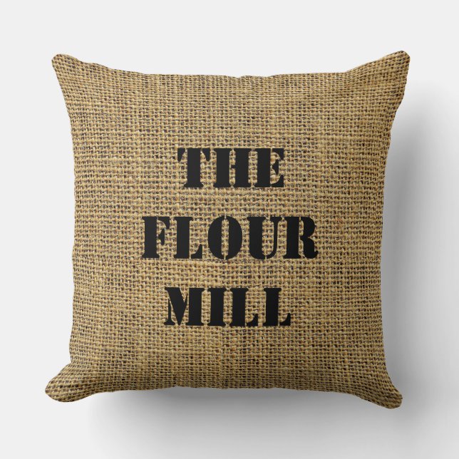 Burlap Sack The Flour Mill Throw Pillow (Front)
