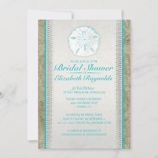 Burlap Sand Dollar Bridal Shower Invitations (Front)