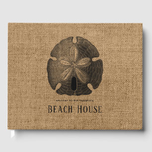 Burlap Sand Dollar Shell Beach House Guest Book
