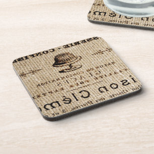 burlap scripts shabby chic french country cake drink coaster
