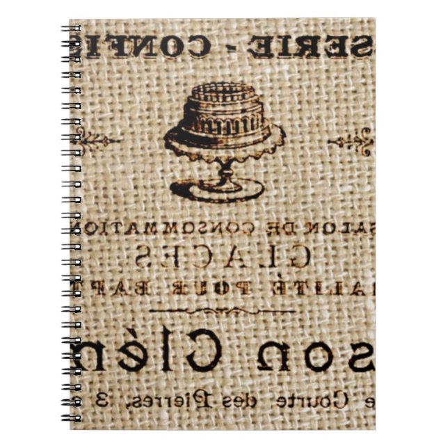 burlap scripts shabby chic french country cake notebook (Front)