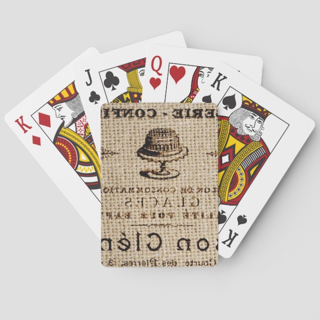 burlap scripts shabby chic french country cake poker cards (Back)