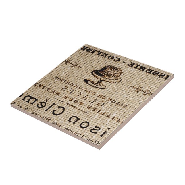 burlap scripts shabby chic french country cake tile (Side)