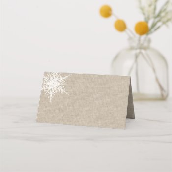 Burlap Snowflake Folded Place Cards by prettyfancyinvites at Zazzle
