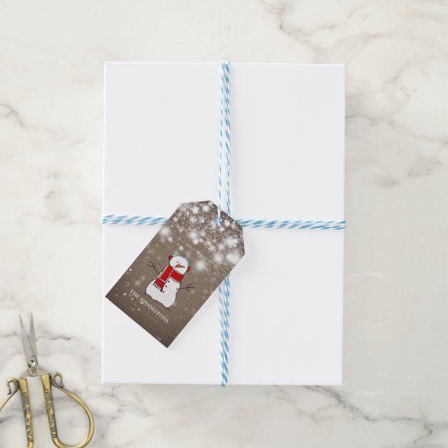 Burlap Stars Christmas Cute Snowman Script Holiday Gift Tags
