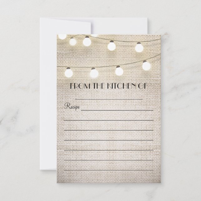 burlap string lights rustic recipe cards (Front)