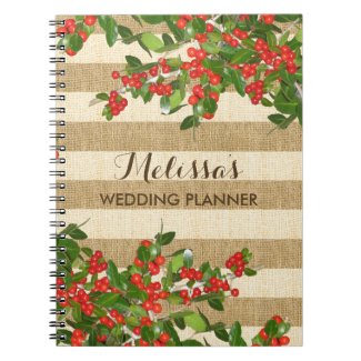 Burlap Stripes and Christmas Yaupon Holly Notebook