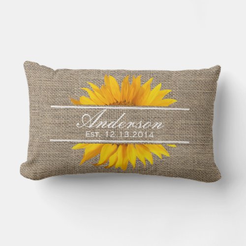 Burlap  Sunflower Family Established Family Name Lumbar Pillow