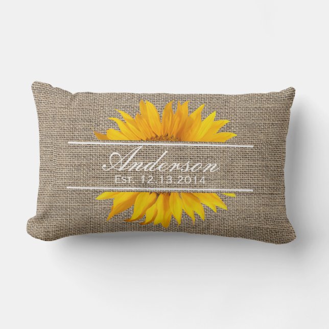 Burlap & Sunflower Family Established Family Name Lumbar Pillow (Front)