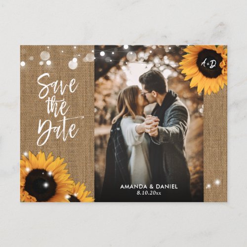 Burlap Sunflower Save The Date Photo Postcard