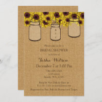 Burlap Sunflowers Mason Jars Bridal Shower Invite