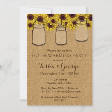 Burlap Sunflowers Mason Jars housewarming Invite