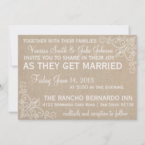 Burlap Swirl Wedding Invitation