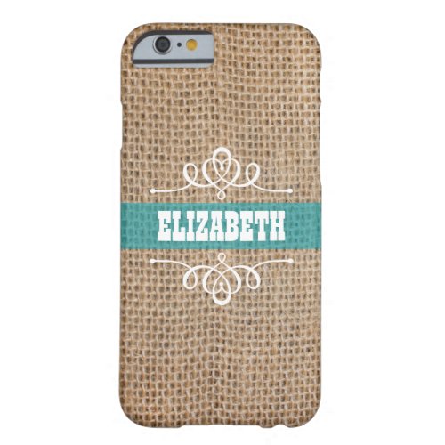 Burlap  Teal Stripe Personalized Barely There iPhone 6 Case