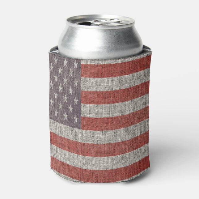 Burlap Texture American Flag  Can Cooler (Can Front)