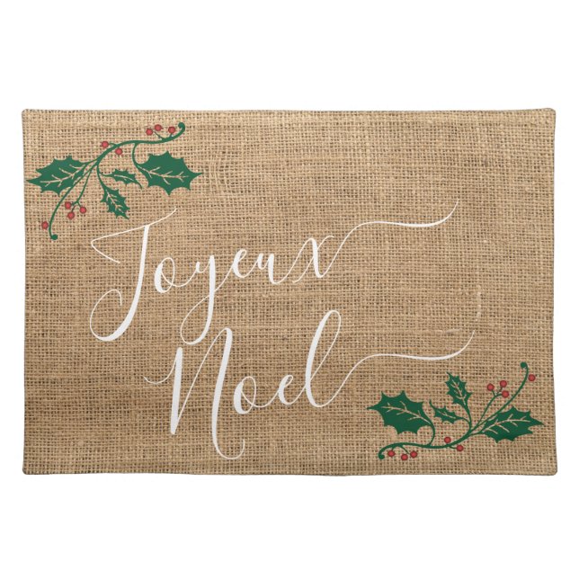 Burlap Texture Joyeux Noel Cloth Placemat (Front)