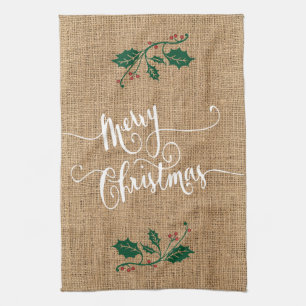 Burlap Texture Merry Christmas Kitchen Towel