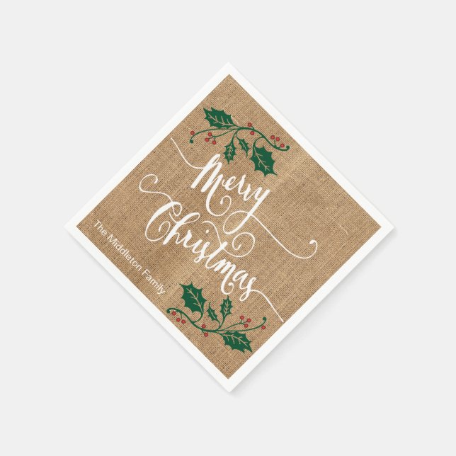 Burlap Texture Merry Christmas Napkins (Corner)