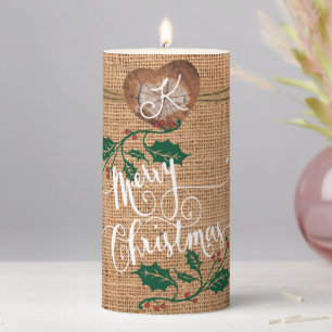 Burlap Texture Merry Christmas Pillar Candle