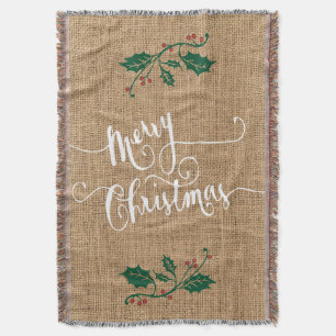 Burlap Texture Merry Christmas Throw Blanket