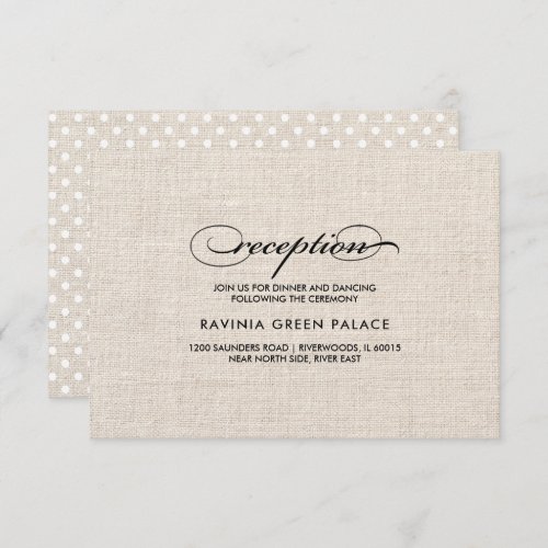 Burlap Texture Polka Dot Pattern Reception Card