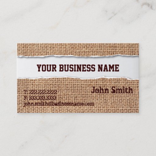 Customizable Burlap Texture Ripped Business Card