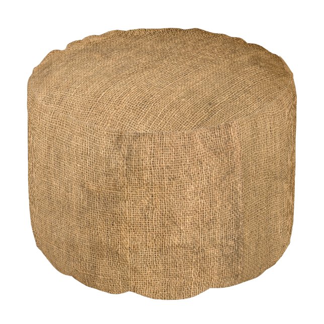 Burlap Texture Round Pouf (Angled Front)