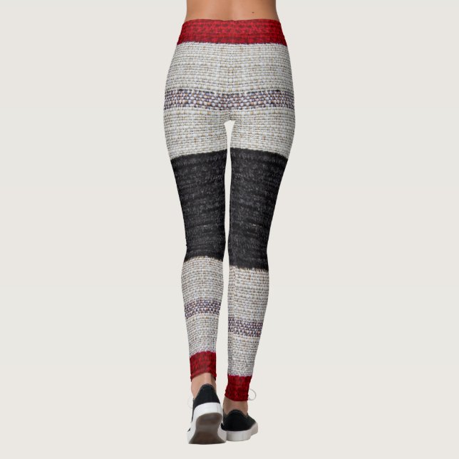 Burlap Texture Sack Sacking Country Stripe Pattern Leggings (Back)