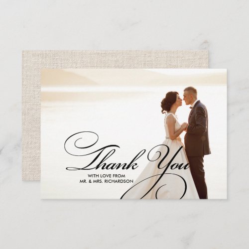 Burlap Texture Thank You Wedding Photo Cards