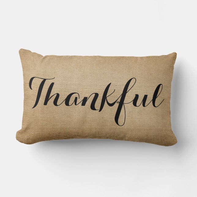 Burlap Thankful Family Rustic Lumbar Pillow (Front)