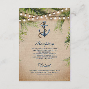 Burlap Tropical Palm Leaves Anchor Wedding Details Enclosure Card
