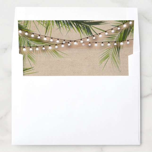Burlap Tropical Palm Leaves String Lights Wedding Envelope Liner (In Envelope)