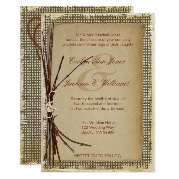 Burlap, Twigs And Twine Wedding ID132 Invitation