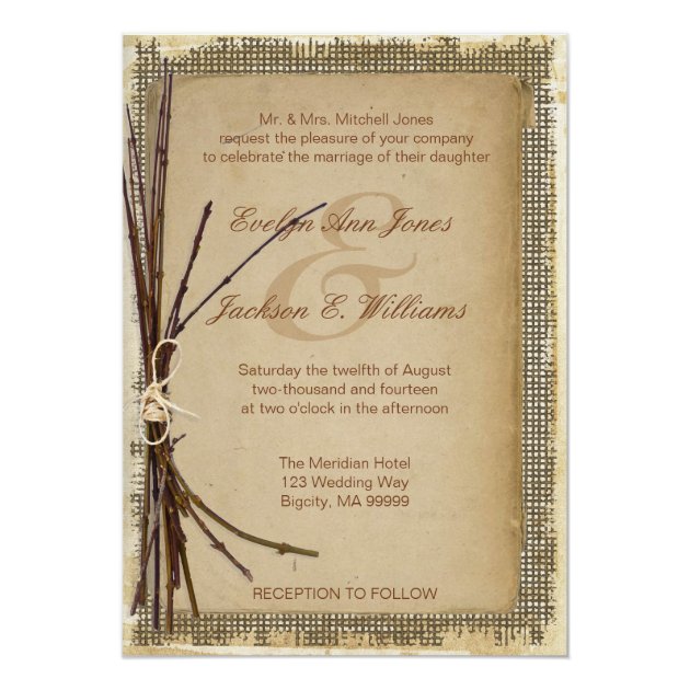Burlap, Twigs And Twine Wedding ID132 Invitation