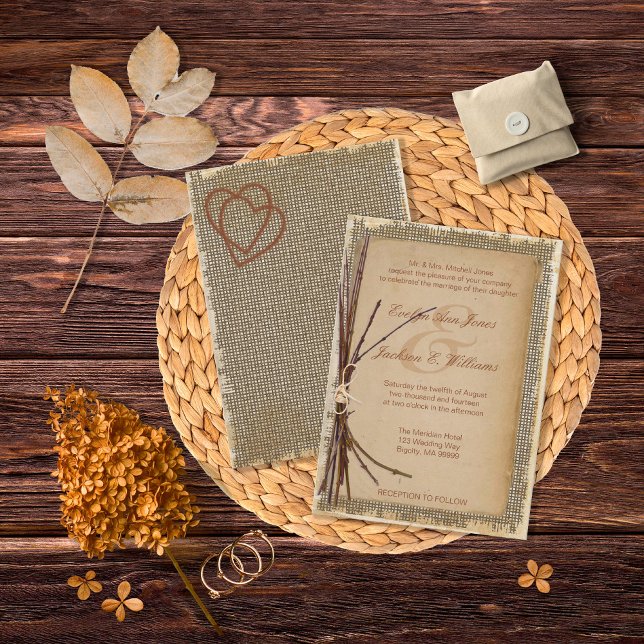 Burlap, Twigs and Twine Wedding ID132 Invitation (Creator Uploaded)