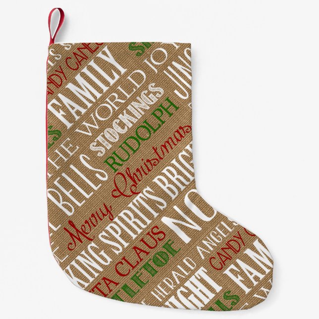 Burlap Typography Rustic Christmas stocking (Front)