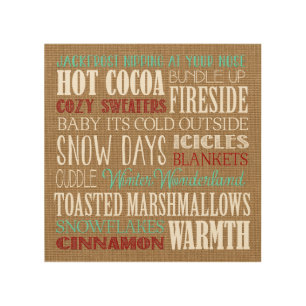 Burlap Typography Winter Wonderland Artwork Wood Wall Decor