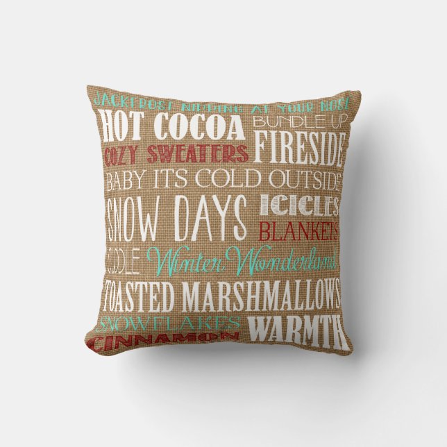 Burlap Typography Winter Wonderland Pillow (Front)