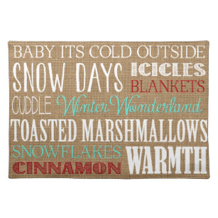 Burlap Typography Winter Wonderland Placemat