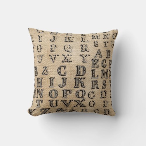 Burlap Vintage Alphabet Throw Pillow